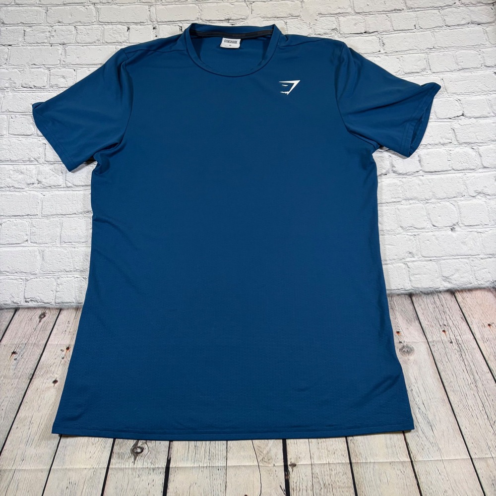 Gymshark Mens Medium Blue Short Sleeve Workout T-Shirt GMST3472 Teal Athletic